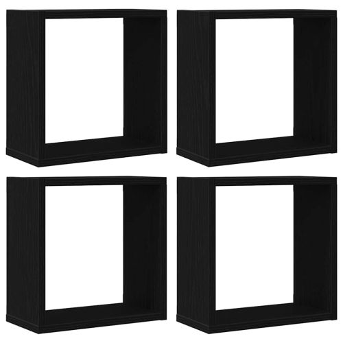 Стенни кубични рафтове, 4 бр., черен дъб, 30x15x30 см, инженерно дърво