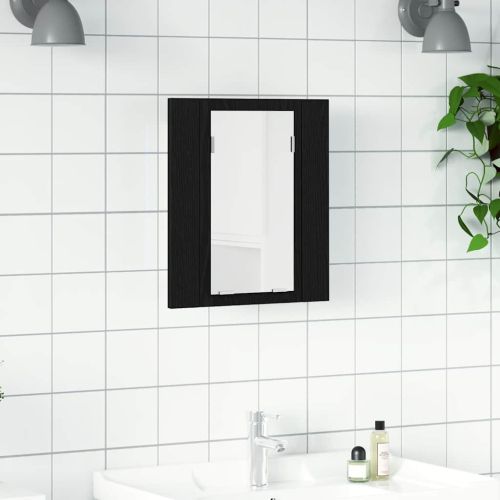 LED огледален шкаф за баня, черен дъб, 40x12x45 см, инженерно дърво