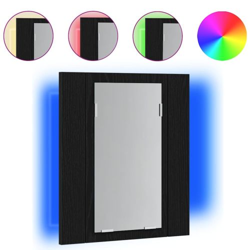 LED огледален шкаф за баня, черен дъб, 40x12x45 см, инженерно дърво