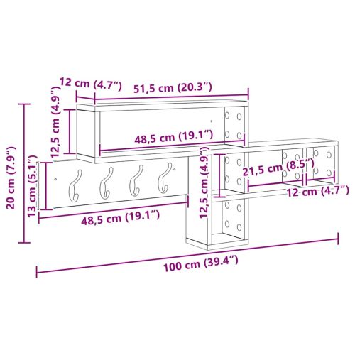 Стенен закачалка за палта с рафт Сонома дъб 100 x 12 x 43,5 см