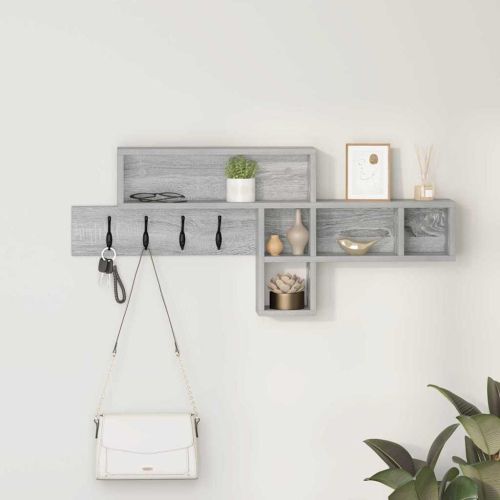 Стенен закачалка за палта с рафт Сив Сонома 100 x 12 x 43,5 см