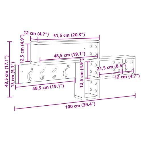 Стенен закачалка за палта с рафт Дъб 100 x 12 x 43,5 см