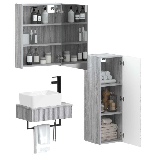 Комплект мебели за баня 4 pcs Сив Сонома