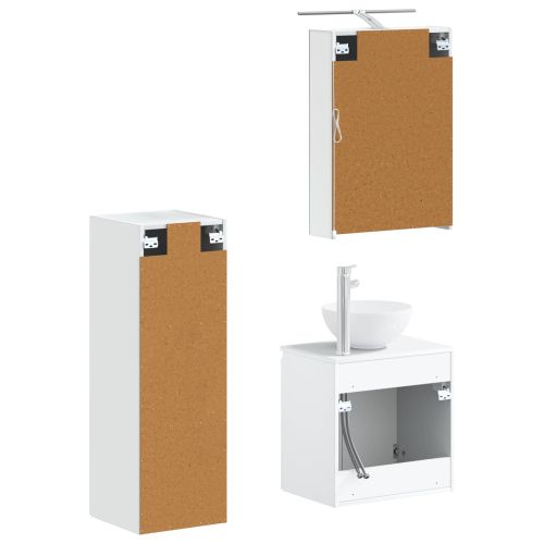 Комплект мебели за баня 4 pcs Бяло Инженерна дървесина и стъкло