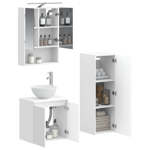 Комплект мебели за баня 4 pcs Бяло Инженерна дървесина и стъкло