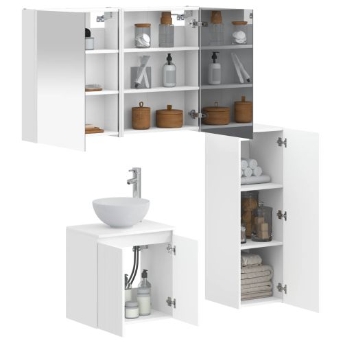 Комплект мебели за баня 4 pcs Бяло Инженерна дървесина и стъкло