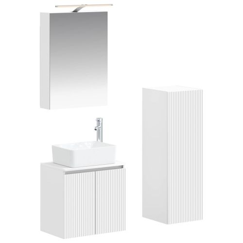 Комплект мебели за баня 4 pcs Бяло Инженерна дървесина и стъкло
