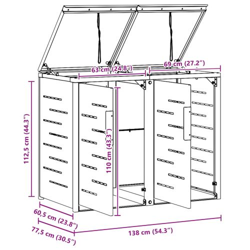 Съхранение на контейнер for 2 Bins 240L Неръждаема стомана Сиво