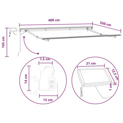Прибираща се тента Пясък 400 × 350 cm Тъкан и алуминий