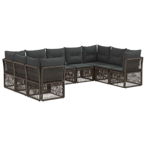 Градински Софа Комплект 9 pcs Сиво полиратан