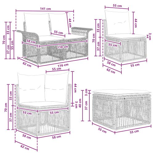 Градински Софа Комплект 6 pcs Черно полиратан
