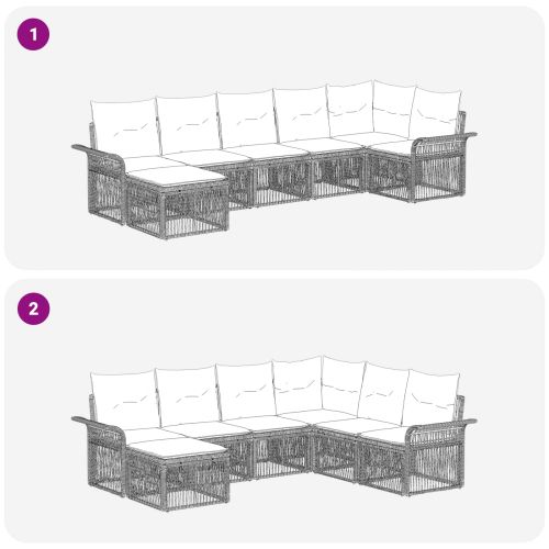 Градински Софа Комплект 7 pcs Черно полиратан