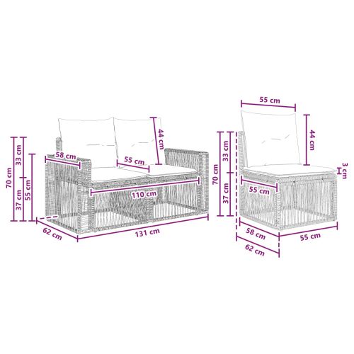Градински Софа Комплект 8 pcs Сив и тъмен сив полиратан
