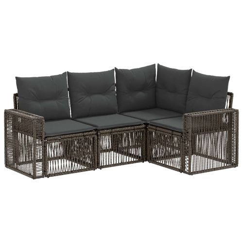Градински Софа Комплект 4 pcs Сив и тъмен сив полиратан