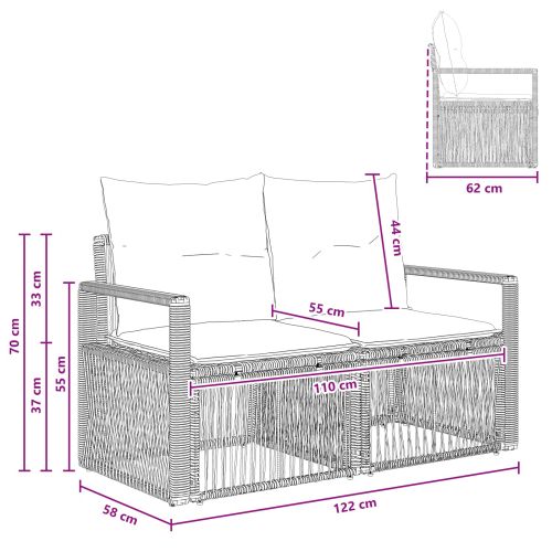 Градински диван 2-Брой места Черно полиратан