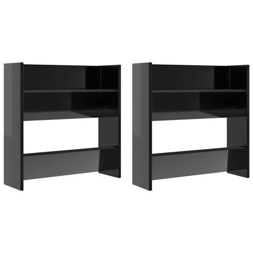 Шкафове за обувки 2 бр черен гланц 60x18x60 см инженерно дърво