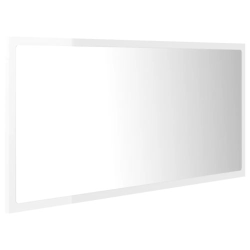 LED огледало за баня, бял гланц, 90x8,5x37 см, акрил
