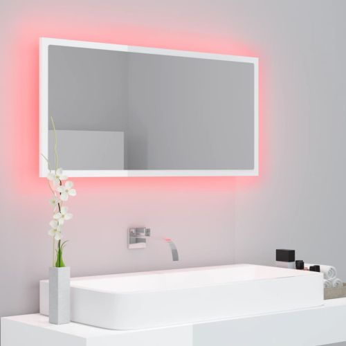 LED огледало за баня, бял гланц, 90x8,5x37 см, акрил