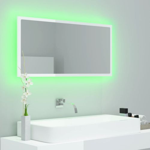 LED огледало за баня, бял гланц, 90x8,5x37 см, акрил