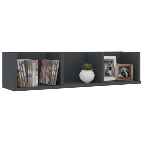 CD стенен рафт, сив, 75x18x18 см, инженерно дърво