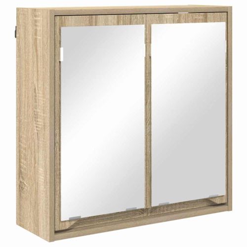 Шкаф с огледало за баня с рафт Сонома дъб 60 x 20 x 60 cm