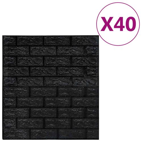 3D тапети Тухли, самозалепващи се, 40 бр, черни