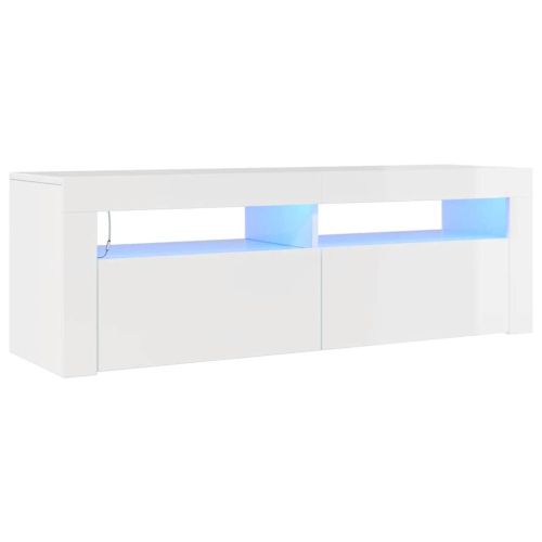 ТВ шкаф с LED осветление, бял гланц, 120x35x40 см
