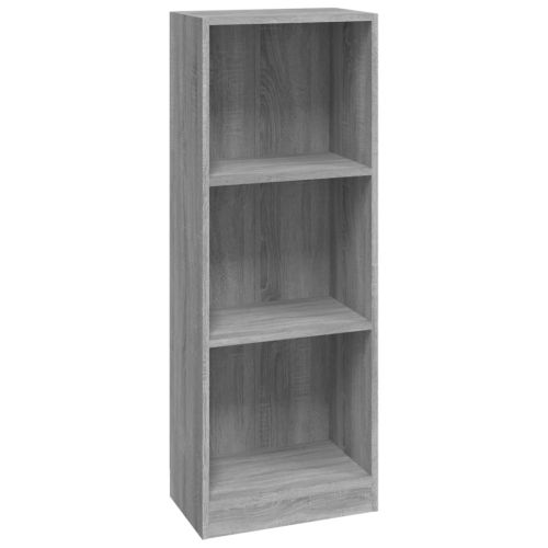 Библиотека на 3 нива, сив сонома, 40x24x109 см, инженерно дърво