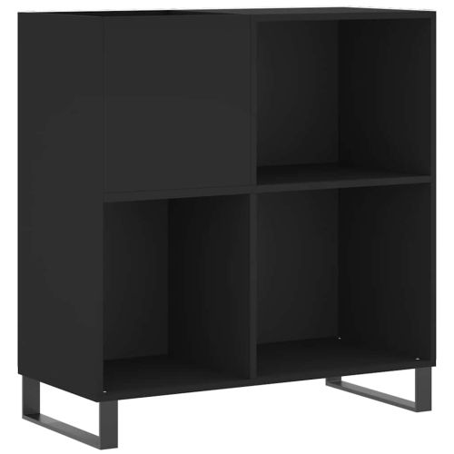 Шкаф за грамофонни плочи черен 84,5x38x89 см инженерно дърво