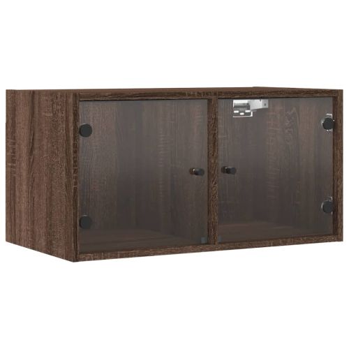 Стенни шкафове със стъклени врати 2 бр кафяв дъб 68,5x37x35 см