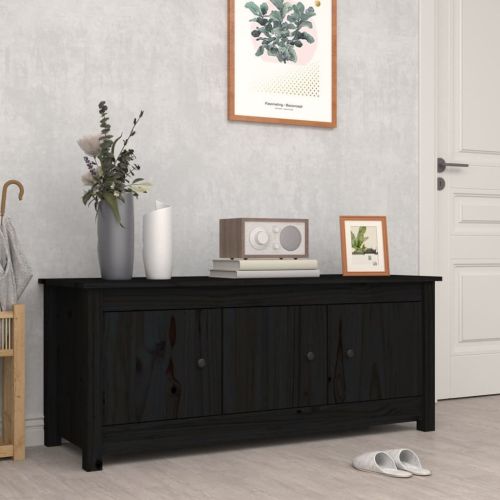 Шкаф за обувки, черен, 110x38x45,5 см, бор масив
