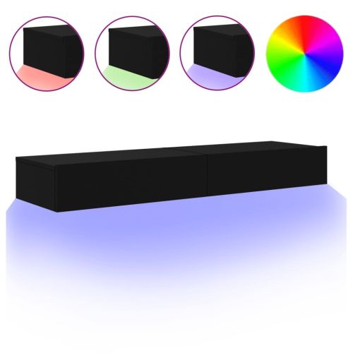 ТВ шкафове с LED осветление, 2 бр, черни, 60x35x15,5 см
