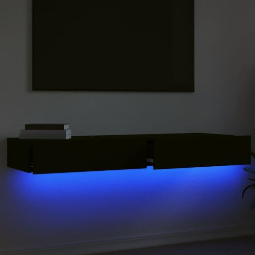 ТВ шкафове с LED осветление, 2 бр, черни, 60x35x15,5 см