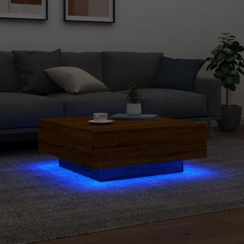 Маса за кафе с LED осветление, кафяв дъб, 80x80x31 см