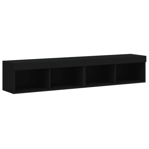 ТВ шкафове с LED осветление 2 бр черни 80x30x30 см