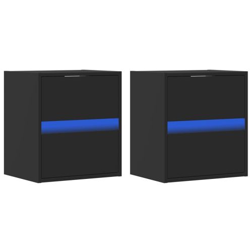 Стенни ТВ шкафове с LED осветление, 2 бр, черни, 41x31x45 см