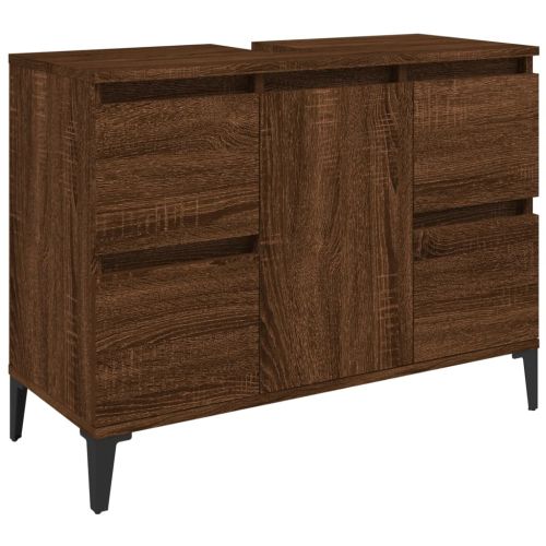 Шкаф за мивка, кафяв дъб, 80x33x60 см, инженерно дърво