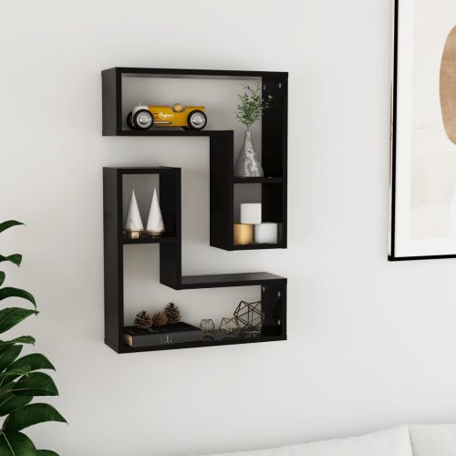 Стенни рафтове, 2 бр, черни, 50x15x50 см, инженерно дърво