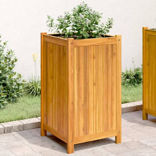 Градинска кашпа с вложка 42x42x75 см масивна акация