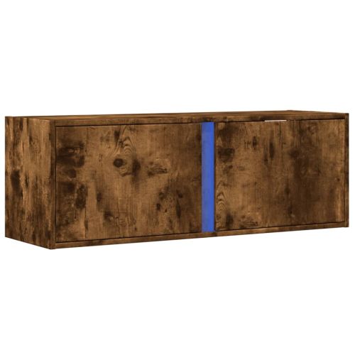 Стенен ТВ шкаф с LED осветление, опушен дъб, 100x31x35 см