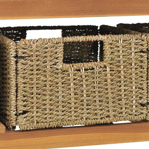 Тоалетка за баня с 3 кошници, тик масив, 132x45x75 см
