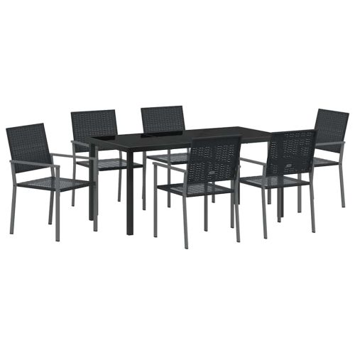 Комплект за хранене в градината 7 pcs Черно ПЕ ратан