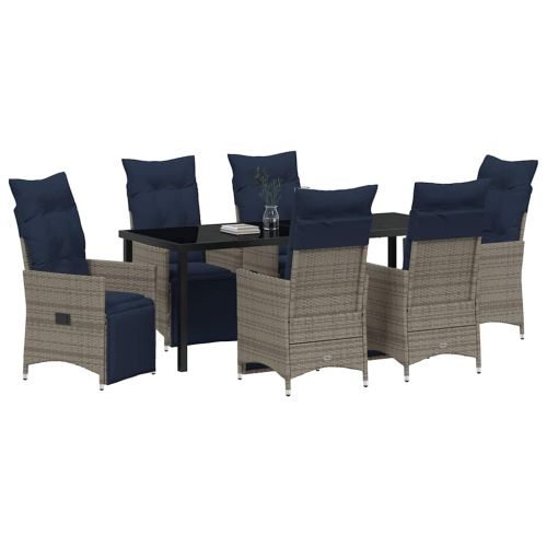 Комплект маса и столове с възглавница 7 pcs Сив ПЕ ратан