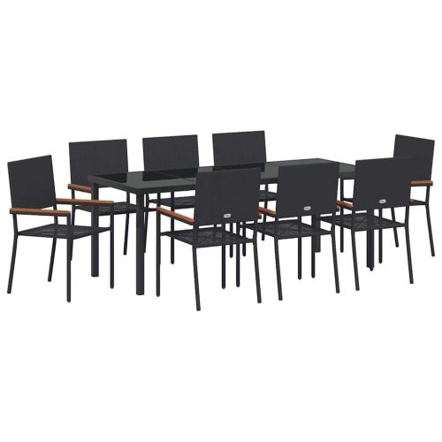 Комплект за хранене в градината 9 pcs Черно полиратан