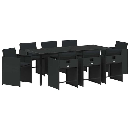 Комплект за хранене в градината 9 pcs Черно полиратан