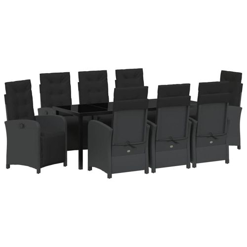 Комплект за хранене в градината 9 pcs Черно полиратан