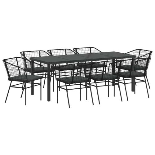 Комплект за хранене в градината 9 pcs Черно полиратан