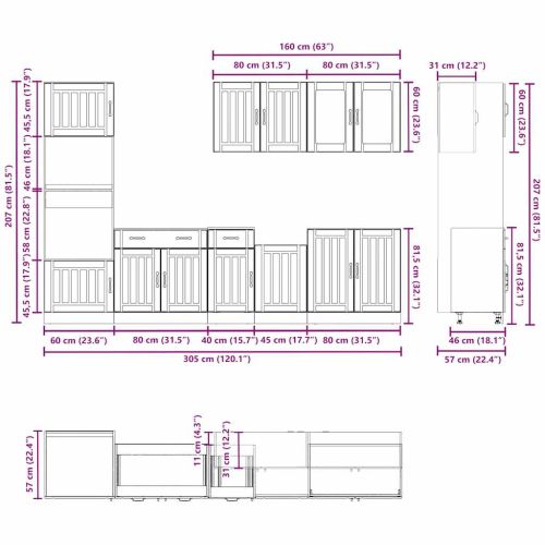 Комплект кухненски шкафове от 7 части Kalmar, инженерно дърво