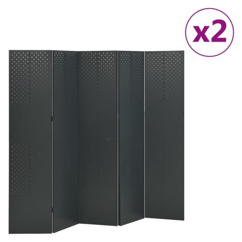 5-панелни паравани за стая, 2 бр, антрацит, 200x180 см, стомана
