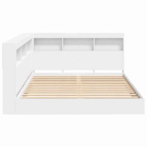 Легло с библиотека с таблото Бяло 150 x 200 cm Инженерно дърво